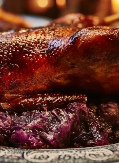 Crispy Martinsgans Roast Dinner served with seasonal vegetables and gravy