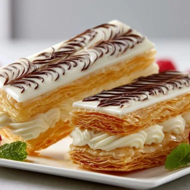 Crispy Mille-Feuille Napoleon pastry with layers of puff pastry and cream