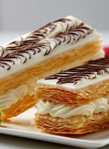 Crispy Mille-Feuille Napoleon pastry with layers of puff pastry and cream