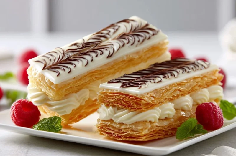 Crispy Mille-Feuille Napoleon pastry with layers of puff pastry and cream