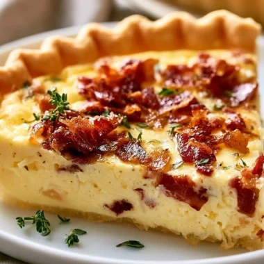 Crispy Quiche Lorraine with lardons served on a plate