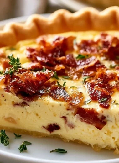 Crispy Quiche Lorraine with lardons served on a plate