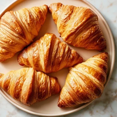 Delicious flaky croissant freshly baked from a French recipe