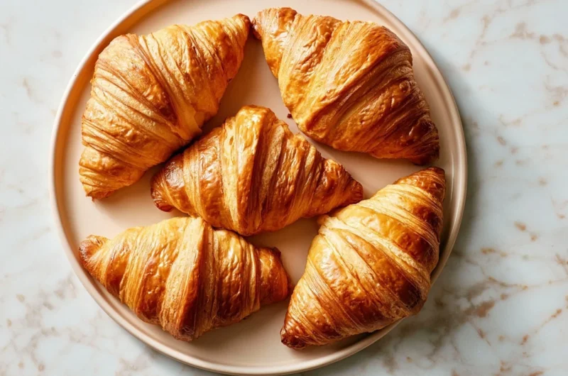 Delicious flaky croissant freshly baked from a French recipe