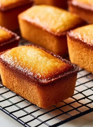 Golden almond financiers treats, deliciously baked pastries with almond flavor.