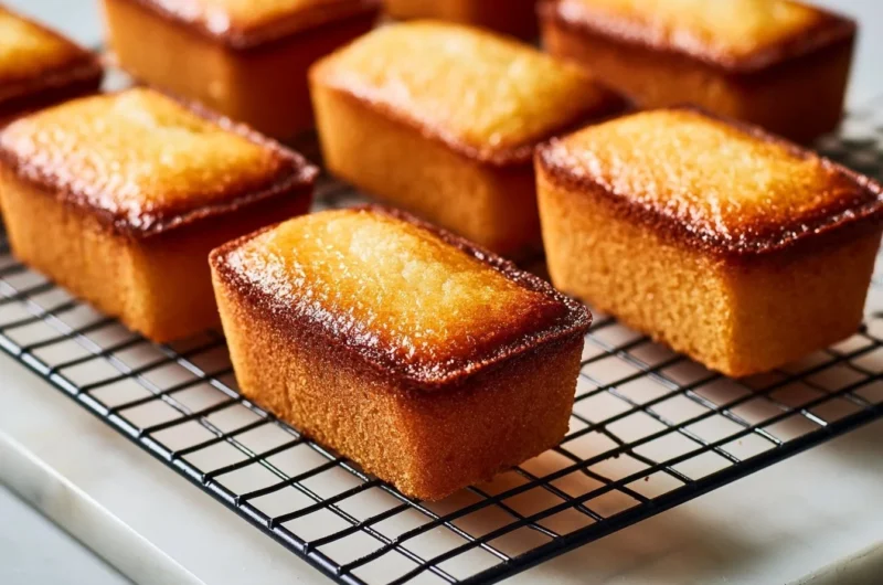 Golden almond financiers treats, deliciously baked pastries with almond flavor.
