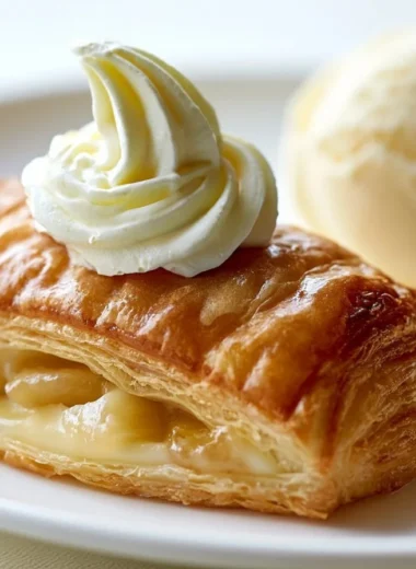 Golden German apple strudel with flaky pastry and apple filling