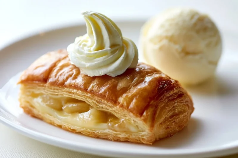 Golden German apple strudel with flaky pastry and apple filling