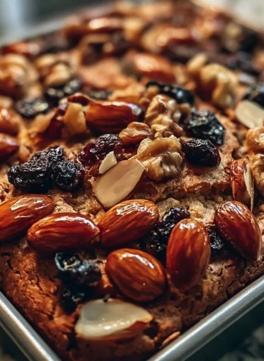 Golden German Fruit Bread with dried fruits and nuts, freshly baked and ready to enjoy.