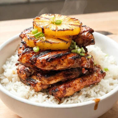 Golden Huli Huli Chicken Stack with a delicious glaze and tropical flavors.