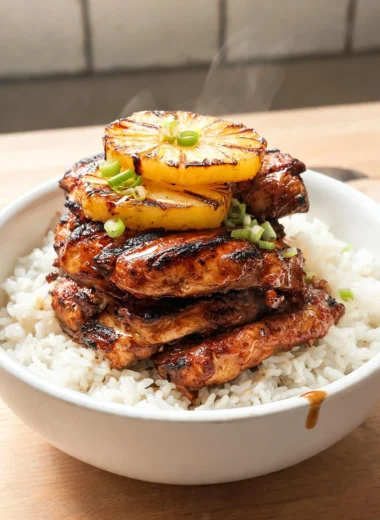 Golden Huli Huli Chicken Stack with a delicious glaze and tropical flavors.