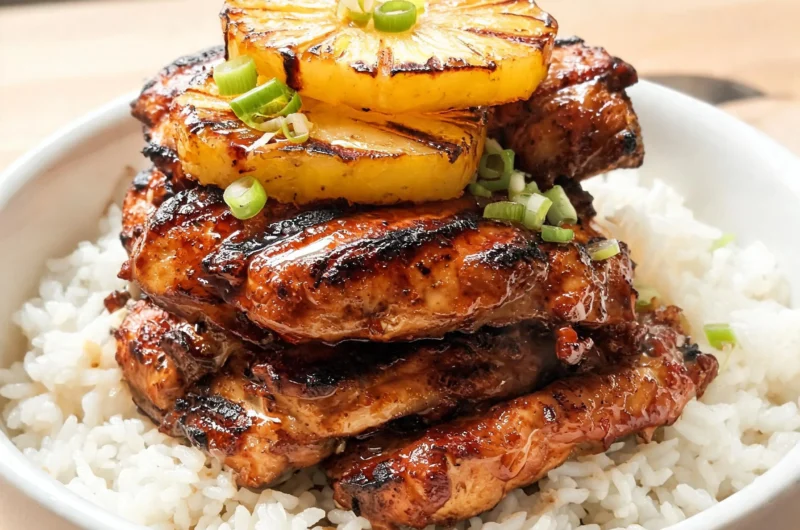 Golden Huli Huli Chicken Stack with a delicious glaze and tropical flavors.