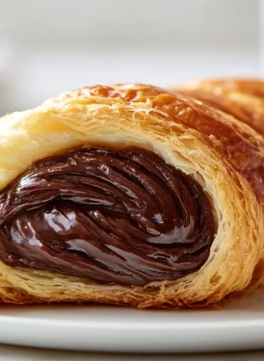 Golden Pain au Chocolat with flaky pastry and melted chocolate filling