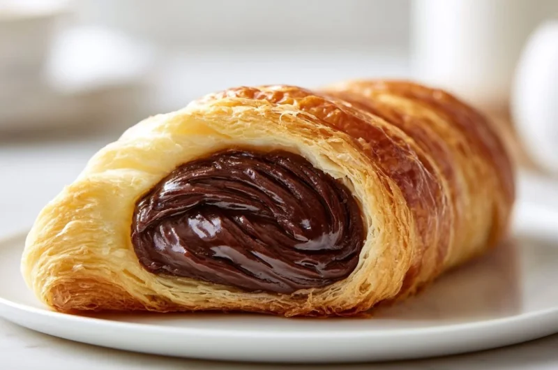 Golden Pain au Chocolat with flaky pastry and melted chocolate filling