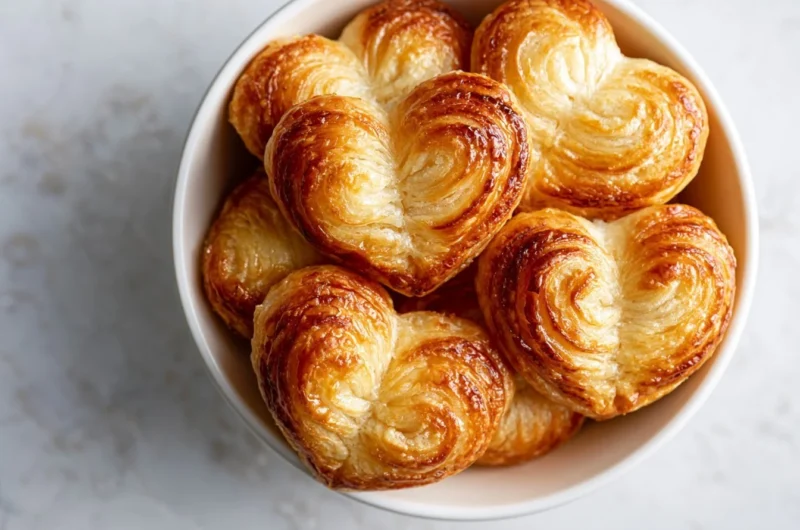 Golden puff pastry palmiers, a delicious and flaky pastry treat