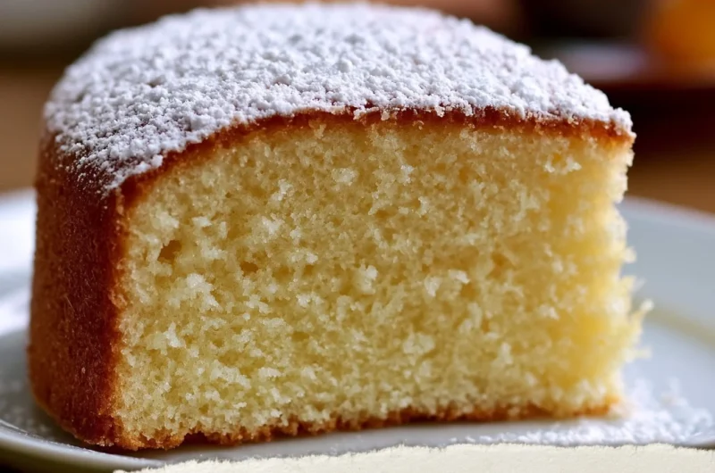 Slice of Golden Savoy Sponge Cake with delicate layers and a golden crust