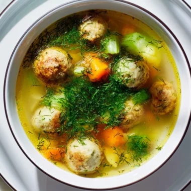 Traditional Hochzeitssuppe served in a beautiful bowl with herbs.