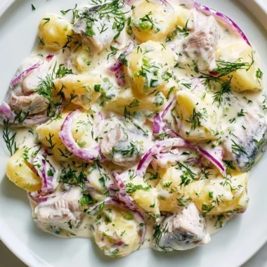 Delicious Matjesfilet Hausfrauenart served on a plate with garnish