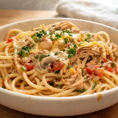 One-Pan Magnolia Chicken Spaghetti dish, ready to serve.