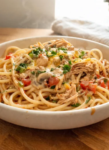 One-Pan Magnolia Chicken Spaghetti dish, ready to serve.