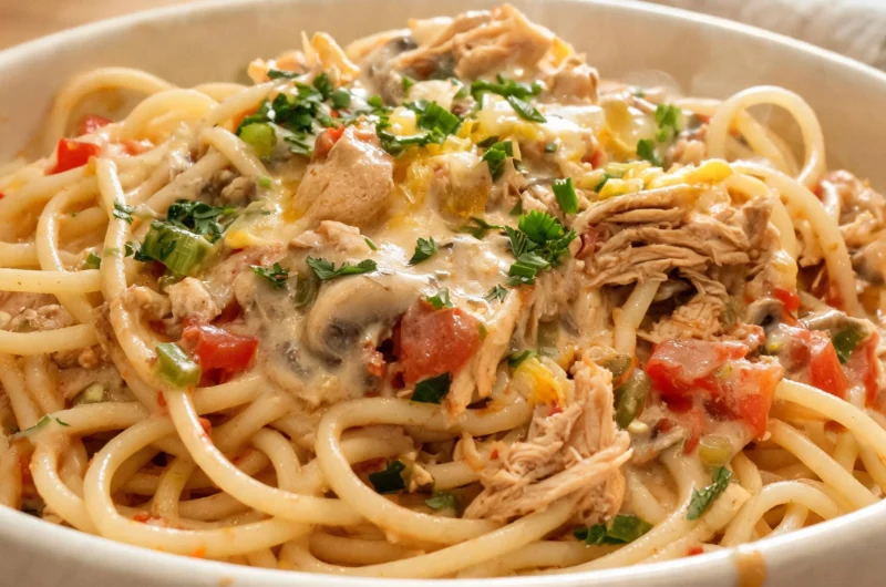 One-Pan Magnolia Chicken Spaghetti dish, ready to serve.
