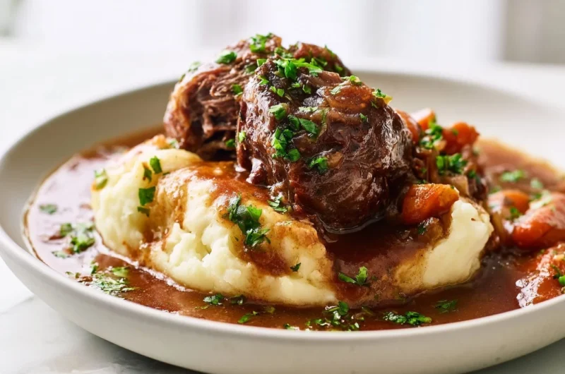 Savory hasenpfeffer rabbit stew served in a rustic bowl with herbs