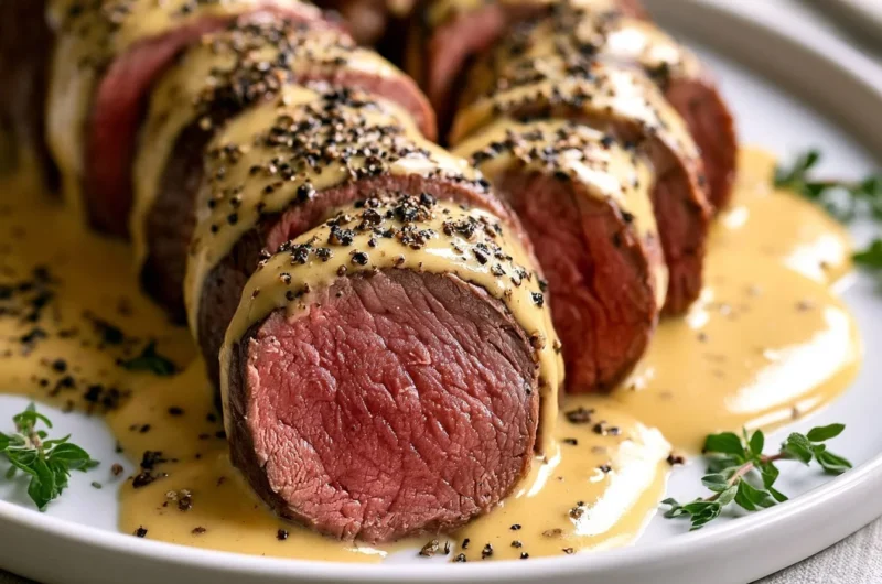 Succulent Chateaubriand beef tenderloin served with gourmet sides