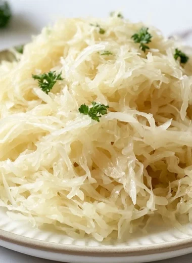 Delicious homemade German Sauerkraut in a glass jar with spices