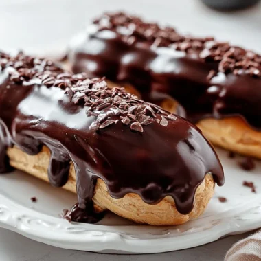 Traditional French éclairs with chocolate glaze and creamy filling
