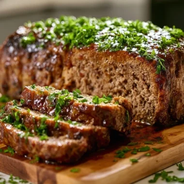 Traditional German meatloaf (Hackbraten) served with garnish