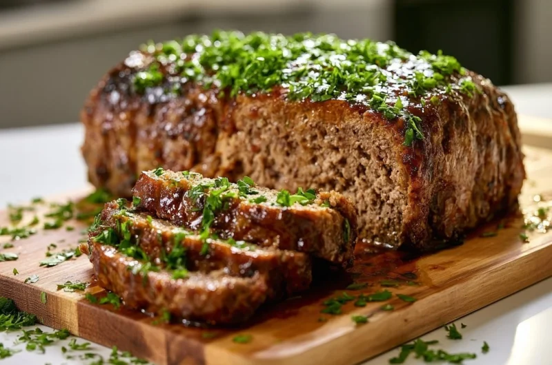 Traditional German meatloaf (Hackbraten) served with garnish