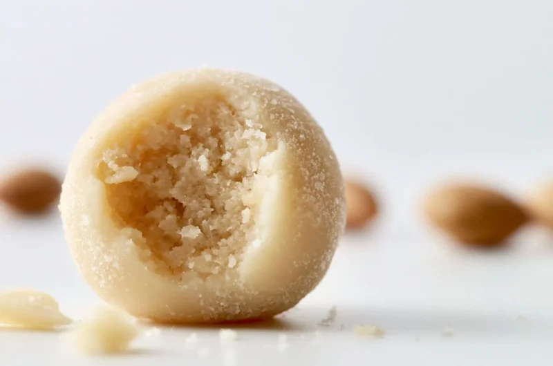 Traditional homemade marzipan, a delicious German almond paste ready for baking.