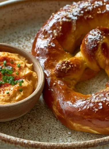Velvety Obatzda cheese and beer spread served with pretzels