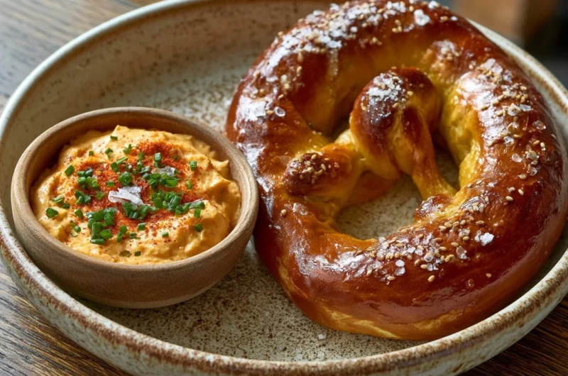 Velvety Obatzda cheese and beer spread served with pretzels