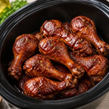 Delicious BBQ chicken legs cooked in a crock pot for a flavorful meal.
