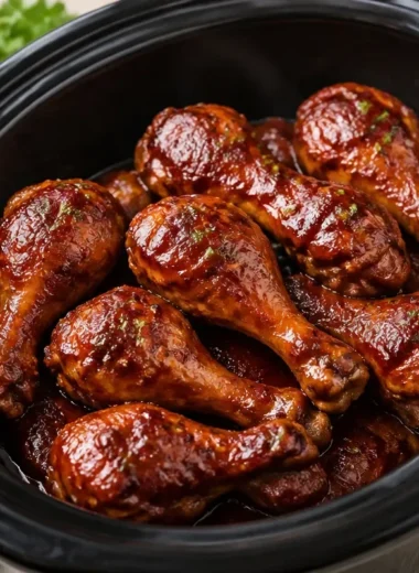 Delicious BBQ chicken legs cooked in a crock pot for a flavorful meal.