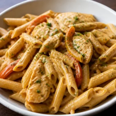 Dairy Free Cashew Cream Cajun Chicken Pasta on a plate