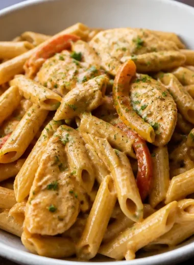 Dairy Free Cashew Cream Cajun Chicken Pasta on a plate
