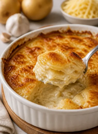 Delicious Gratin Dauphinois with creamy layers of potatoes and cheese