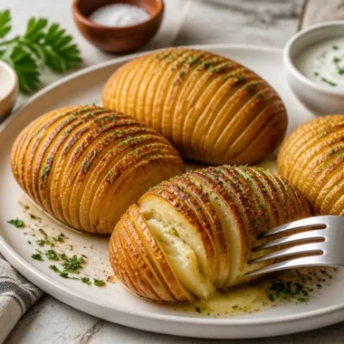 Deliciously baked Hasselback Potatoes with crispy edges and creamy insides.