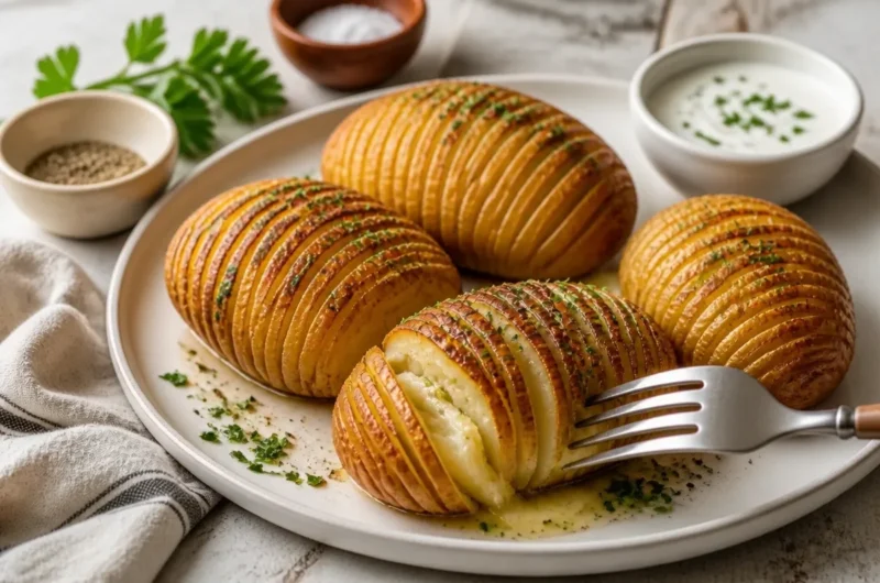 Deliciously baked Hasselback Potatoes with crispy edges and creamy insides.