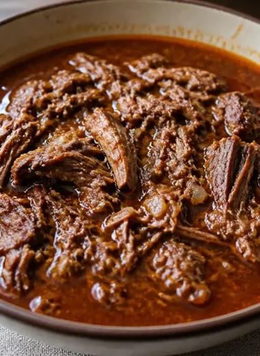 Delicious bowl of Mexican Birria de Res served with fresh herbs and tortillas.