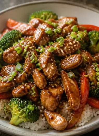 Delicious Minute Teriyaki Chicken Rice Bowl featuring tender chicken and vibrant veggies.