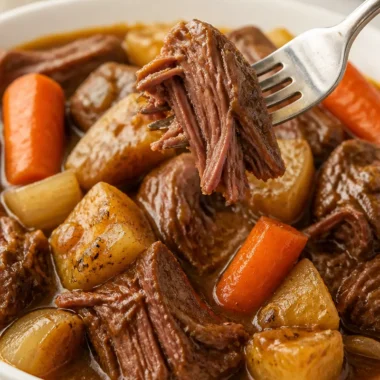 Delicious slow cooker pot roast with vegetables and savory sauce