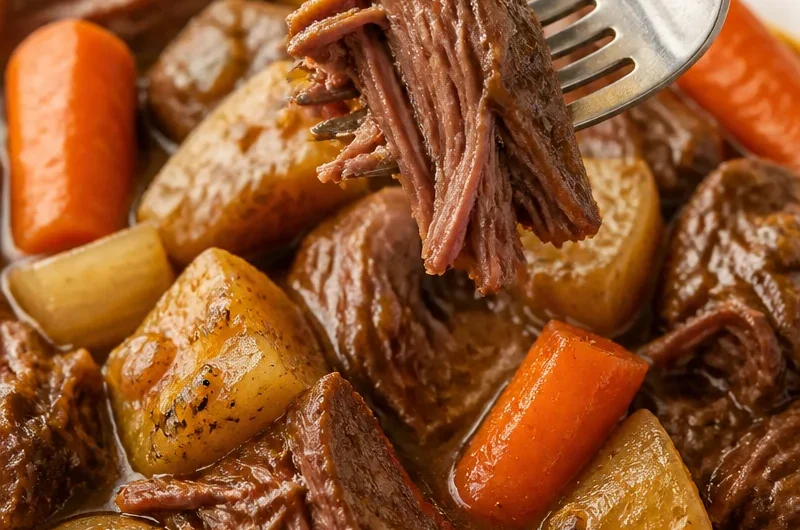 Delicious slow cooker pot roast with vegetables and savory sauce