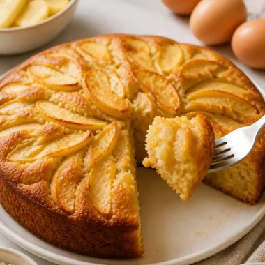 A delicious slice of Torta di Mele della Nonna, an Italian apple cake.