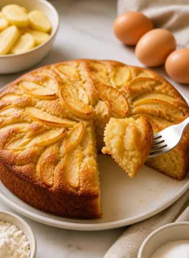 A delicious slice of Torta di Mele della Nonna, an Italian apple cake.
