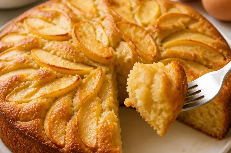 A delicious slice of Torta di Mele della Nonna, an Italian apple cake.