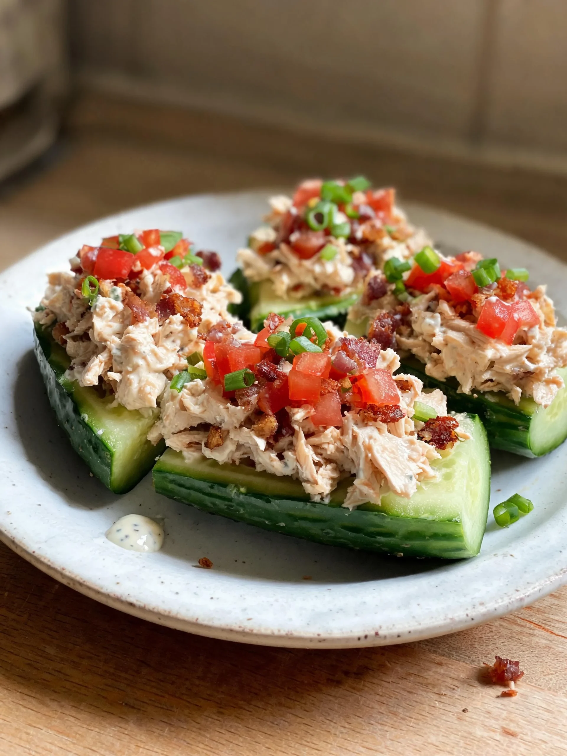 Crispy Bacon Ranch Chicken Salad Cucumber Boats