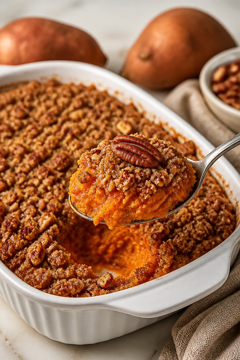 Sweet Potato Casserole With Golden Pecan Streusel
